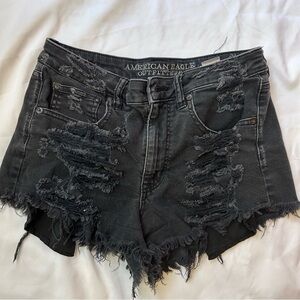 American Eagle Hi Rise Festival Shorts Black Distressed Cutoff Size 6 Y2K